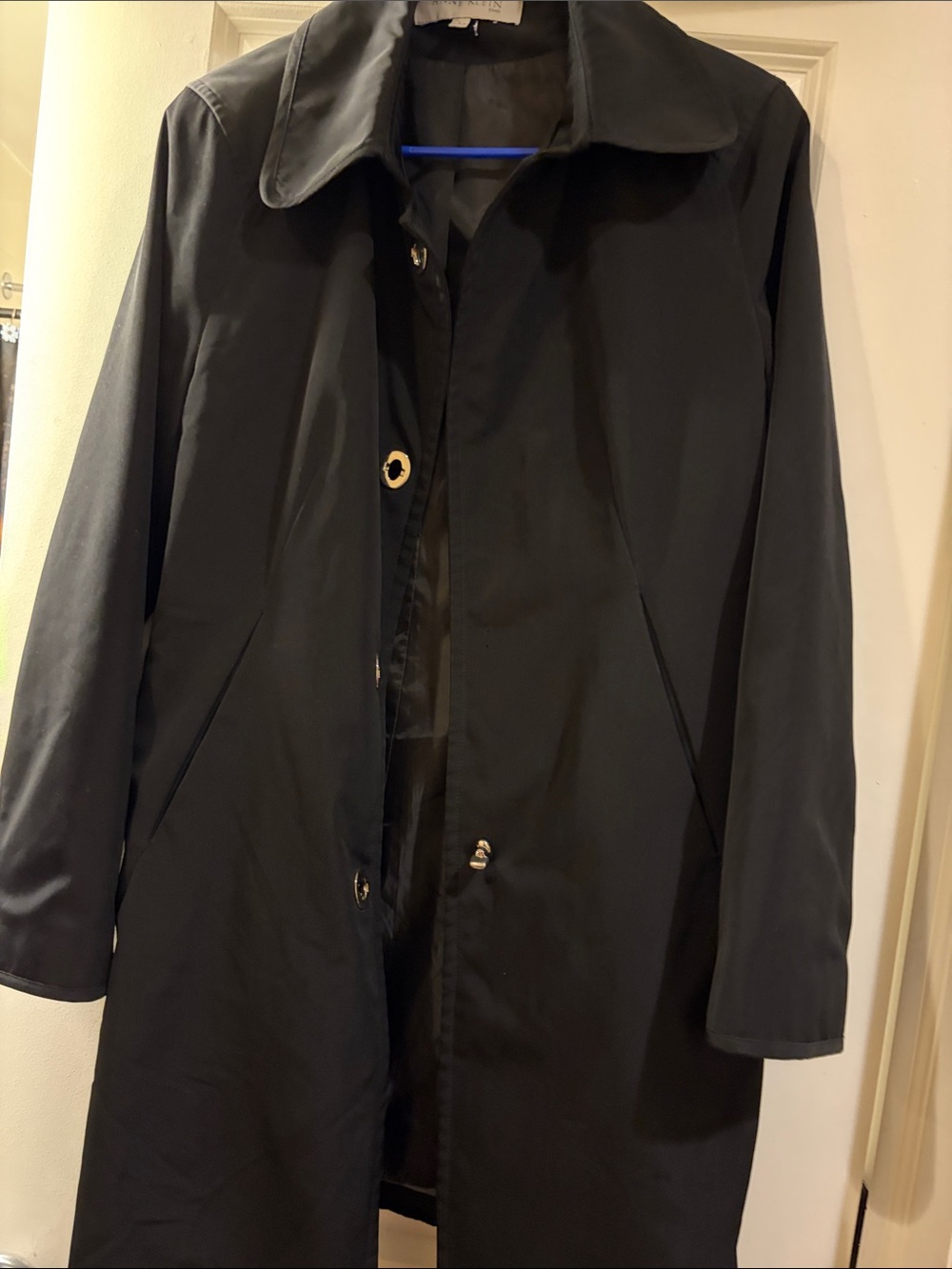 Anne Klein Black Trench Coat with Gold-Tone Buttons